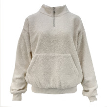 2021 New Style Lady'S Knitted Long Sleeve Women Sherpa Jumper With Pocket And Zipper Detailed